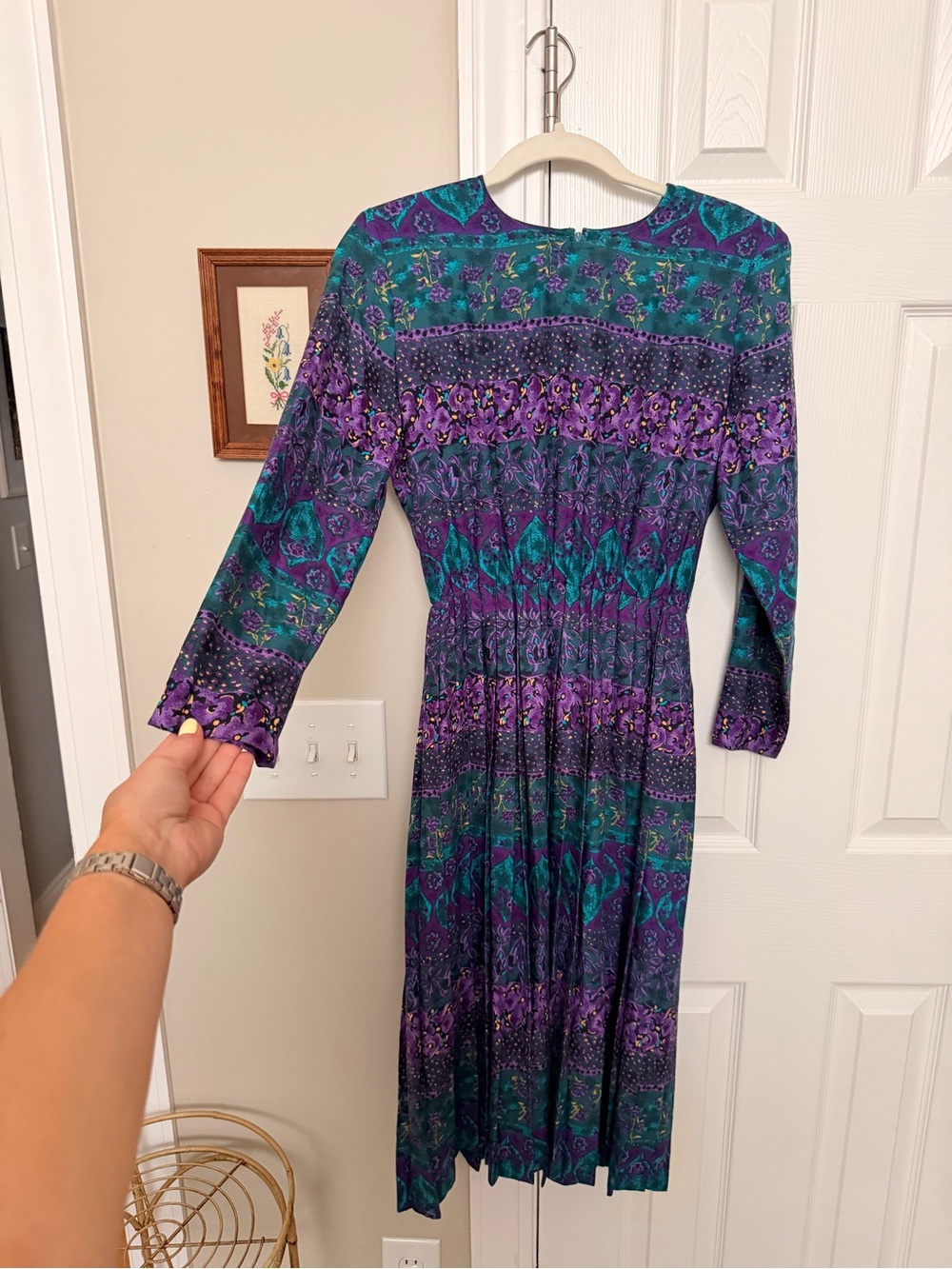 Floral Pleated Midi Dress in Teal & Purple